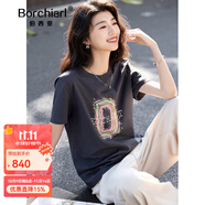 伯西亞品牌定制短袖T恤女2025夏季新款字母印花寬松休閑百搭圓領(lǐng)上衣 深灰 均碼 S