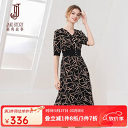 經(jīng)典故事（JANE STORY）法式氣質條紋連衣裙女2025夏季新款修身五分袖收腰中長V領茶歇裙 R23黑帶咖色 S