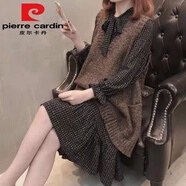 皮爾卡丹（pierre cardin）A字版寬松針織馬甲毛衣女韓版V領大尺碼無袖口袋外穿背心外搭春秋 花咖啡今年流行的輕奢品牌 4XL 155-165斤
