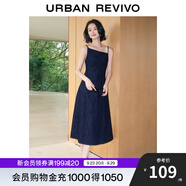 UR夏季新款女裝設(shè)計感斜肩領(lǐng)吊帶牛仔連衣裙UWG840189 寶藍(lán) XS