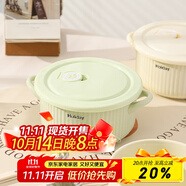 佩爾森陶瓷飯盒可微波爐加熱專用上班族便當(dāng)盒密封保鮮飯碗帶蓋泡面碗 6英寸雙耳泡面碗【帶蓋】奶黃色