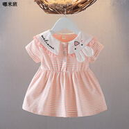 嬰兒裙子6-12個月0-3歲嬰韓系兒裙子洋氣純棉2女寶寶夏季連衣裙1小女孩公主裙女童 粉紅色 短袖-條紋兔子裙 95 cm