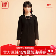漁（FC SG）漁牌女裝2022新款秋冬裝針織毛呢繡花休閑收腰套頭連衣裙FGED0048 黑 M
