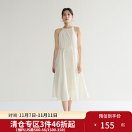 獨(dú)束微胖MM大碼女裝法式氣質(zhì)感高腰顯瘦A擺掛脖吊帶連衣裙 椰奶白連衣裙 2XL (尺碼：4) 拍前和客服確認(rèn)尺碼