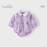 歡喜小熊（huanxixiaoxiong）女寶寶春秋長袖包屁衣三角哈衣嬰兒秋季連體衣爬服 風(fēng)信紫 66cm