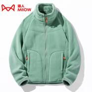 貓人（MiiOW）抓絨衣女男搖粒絨外套秋冬新款毛衫戶(hù)外保暖珊瑚絨衛衣加絨雙面穿 KY1008S復古綠-女 M