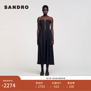 SANDRO2025春夏女裝法式優(yōu)雅A字裙擺亮色扣飾黑色抹胸長款連衣裙 黑色 S (36)