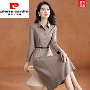 皮爾卡丹（pierre cardin）連衣裙女春秋款長(cháng)袖微胖遮肚子收腰氣質(zhì)40歲媽媽精致端莊大氣時(shí)尚 灰色 M 適合【85-105斤】