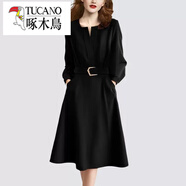 啄木鳥(niǎo)（TUCANO）媽a媽長(zhǎng)袖連衣裙女士棉麻春秋季2025新款氣質(zhì)時(shí)尚收腰顯瘦打底裙 黑色 【秋冬季/氣質(zhì)/高端/時(shí)尚/ XL 【120-140斤】