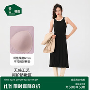 松山棉店商場同款二合一女士睡裙短袖小薄荷羅紋舒適親膚彈力夏季睡衣 帶杯背心裙-黑色 L (165)