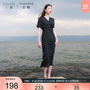 三彩大碼女裝2025夏季新款法式復(fù)古波點連衣裙V領(lǐng)短袖胖MM