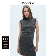 MANGO女裝連衣裙2025夏裝新款無袖半高領人字紋印花連身裙 灰色 S