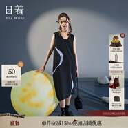 日著趣靜夜黑O形無袖連衣裙2025夏季新款不規(guī)則撞色拼接中長(zhǎng)裙女 靜夜黑 S
