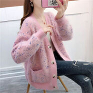 俞兆林（YUZHAOLIN）針織開(kāi)衫外套女2025秋冬新款加厚毛衣外套洋氣減齡開(kāi)衫針織外套女 粉紅色 L