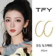 TFY波光大圈耳環(huán)圈圈女2025新款感夸張素圈顯臉小圓耳圈 【金色】波光大耳圈s925銀針