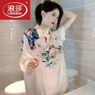 浪莎（LangSha）2025年新款網(wǎng)新紅睡裙女夏季冰絲薄款卡通風(fēng)白襯衫中長款夏天睡裙 冰絲景山花款 M 160