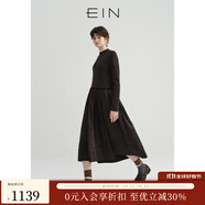 EIN言撞色手作感鉤花縮絨綿羊毛拼接柔霧紗針織連衣裙女秋冬新款 深咖 M