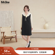MsShe【千金風(fēng)兩件套】大碼女裝秋季套裝新款胖mm針織背心連衣裙襯衫 連衣裙單件經(jīng)典黑色現(xiàn)貨 2XL