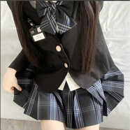 川島琦jk制服裙正版套裝全套春季西裝學(xué)院風(fēng)西裝套裝春秋校服學(xué)生 黑色兩?？?純欲收腰長袖+歐米茄42cm+平角結(jié)+ XS