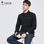 與狼共舞（DANCING WOLVES）【7A】翻領(lǐng)長(cháng)袖T恤男士秋季撞色刺繡POLO衫 黑色001 4XL 195_108A_