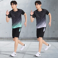 LI-NING李寧運動(dòng)T恤男短袖夏季冰絲網(wǎng)眼健身衣服籃球速干 干衣羽毛球服跑 冰絲運動(dòng)兩套裝【黑綠+黑灰】更實(shí)惠 M