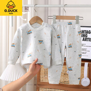 G.DUCKKIDS男女童純棉秋衣秋褲套裝兒童秋冬睡衣家居服寶寶內衣打底衫兩件套 靠肩熊熊 73 cm 有肩扣
