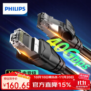 飛利浦（PHILIPS）八類(lèi)網(wǎng)線(xiàn)Cat8類(lèi)萬(wàn)兆電競級雙屏蔽網(wǎng)絡(luò )跳線(xiàn)純銅芯適用企業(yè)工程交換機連監控布線(xiàn)SWA1970-10米