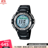 卡西歐（CASIO） SGW100 男士手表數(shù)字電子表 雙傳感器溫度方向讀數(shù) 運(yùn)動(dòng)涉水 200 黑銀色SGW100-1V 大型LCD清晰易讀  耐低溫