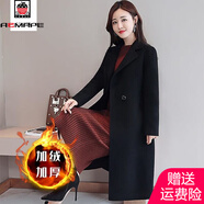 AEMAPE 2025春秋冬季新款毛呢大衣女今年流行時(shí)尚百搭中長(cháng)款外套女 加厚 黑色_加棉里布 M