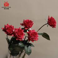 愛已裝糖 奶油風假花仿真花高檔手感保濕玫瑰花客廳擺件裝飾花 紅色5支
