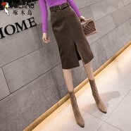 啄木鳥(niǎo)秋季毛呢裙套裝2026新款女裝時(shí)尚高端修身打底衫針織衫兩件套裙子 咖啡色 XL 【建議105-115斤】