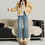 覆古藍窄版闊腿牛仔褲女九分冬季加絨韓版小個(gè)子寬松直筒褲煙管褲 懷舊藍八分 XS XS