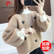 皮爾卡丹秋冬新款加厚雪尼爾毛衣女寬松套頭慵懶風(fēng)超厚針織打底衫上衣外穿 加密 卡其色 【鎖溫保暖】 加厚 2XL 【125-135斤】