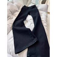 以純（YISHion）加絨加厚復古藍直筒牛仔褲女秋冬大碼胖mm高腰遮胯彈力微喇馬蹄褲 黑色【不加絨】 高質(zhì)量版 4XL 建議 165-175斤