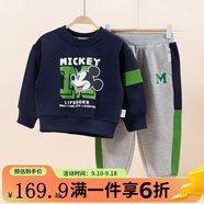 迪士尼童裝兒童衛衣套裝卡通休閑套裝 男童米奇藏青ZD3CT014 110