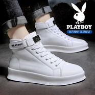 花花公子高幫男鞋2025新款秋冬季厚底增高板鞋子男高端黑色休閑鞋 白色 41