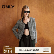 ONLY秋季通勤淑女小香風(fēng)圓領(lǐng)花呢短外套女|124308006 H19 黑色人字紋花呢 L (170) 88A