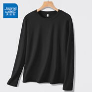 真維斯（JEANSWEST）長袖t恤女雙面加絨內(nèi)搭打底衫女秋冬季2025新款顯瘦保暖秋衣上衣 黑色 S