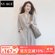 NY-RCE連衣裙女2025秋裝新款女裝法式雪紡連衣裙子夏茶歇復(fù)古小眾長(zhǎng)裙潮 灰色【今年流行的裙子】 4XL