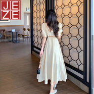 JEZE法式桔梗初戀甜美小個(gè)子泡泡袖露背百搭2025新款連衣裙女夏裝 黃色(長(cháng)款) M 【101-110斤】
