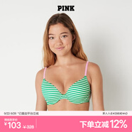 維多利亞的秘密 PINK 2804圓盤(pán)胸外擴(kuò)文胸舒適薄襯墊3/4罩杯無(wú)痕文胸秋季內(nèi)衣女 5S1Y綠白條紋/粉 11202804 75C （34C）