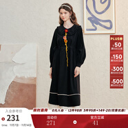 兩三事春朝夜歸 2025春季新款小清新立體勾花裝飾蕾絲拼接連衣裙 黑色 M