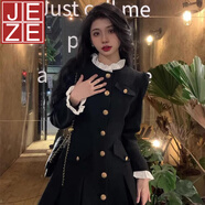 JEZE韓系財閥千金小香風(fēng)洋裝女2024秋冬小個子超好看女主顯瘦短裙子 黑色【z】 S 80-99