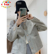 CTOX韓國秋冬新款小香風(fēng)外套女2025新款時(shí)尚小個(gè)子氣質(zhì)名媛高端上衣 灰色 M 100-115斤