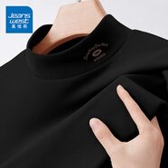 真維斯（JEANSWEST）長袖t恤打底衫女裝秋冬季新款雙面絨上衣服立領(lǐng)保暖衣純色內(nèi)搭女 黑色 小順利_K_左領(lǐng)角 XL