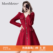 MeetMetro瑪依爾新年紅小香風(fēng)連衣裙女2025秋新款法式修身禮服短裙 紅色【現(xiàn)貨閃電發(fā)】 M