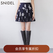SNIDEL2025秋冬新品甜美高腰花朵印花半身裙百褶短裙SWFS254334 深藍 M (1)