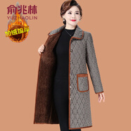 俞兆林（YUZHAOLIN）中老年人女冬裝加絨長(cháng)版厚棉T媽媽加厚棉服大衣奶奶裝翻領(lǐng)棉襖外 2號色小米格 XL (參考90-105斤)