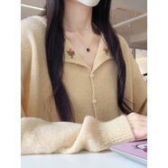 小紅書推薦韓系早秋穿搭翻領(lǐng)長袖針織衫女2025新款甜美減齡軟糯毛 奶黃色版 2XL