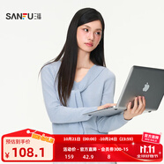 三福毛衣2025秋季綁帶V領(lǐng)蕾絲拼接下擺假兩件上衣女裝507322 粉藍(lán) S